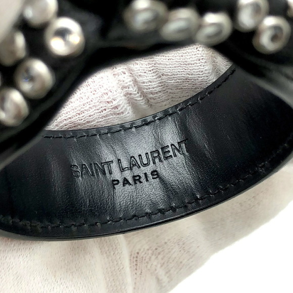 YVES SAINT LAURENT Leather Bracelet Rhinestone Ribbon Motif Women's Accessories - Picture 3 of 8